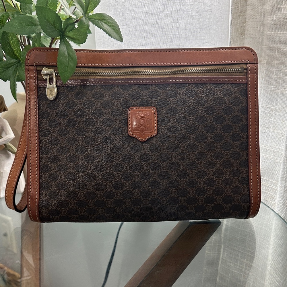 Celine Macadam Triophe Leather Clutch / Wristlet Authentic